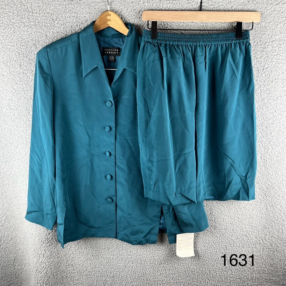 Spenser Jeremy‎ Women’s Size 6 Teal 100% Silk Top & Skirt New With Tags Vintage